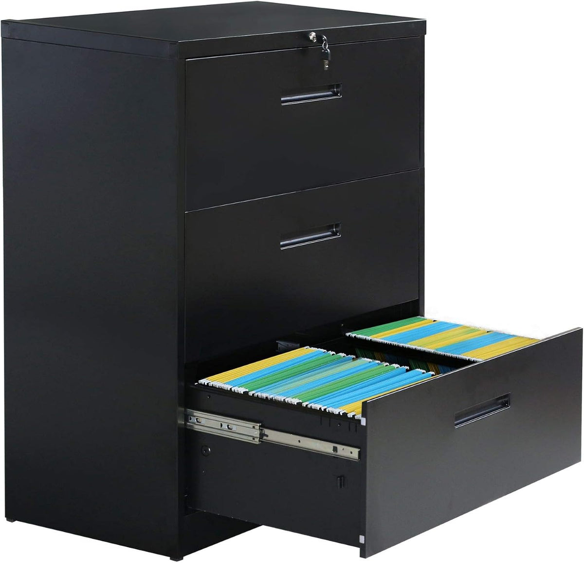 Black 3 Drawer Metal Lateral File Cabinet R30163