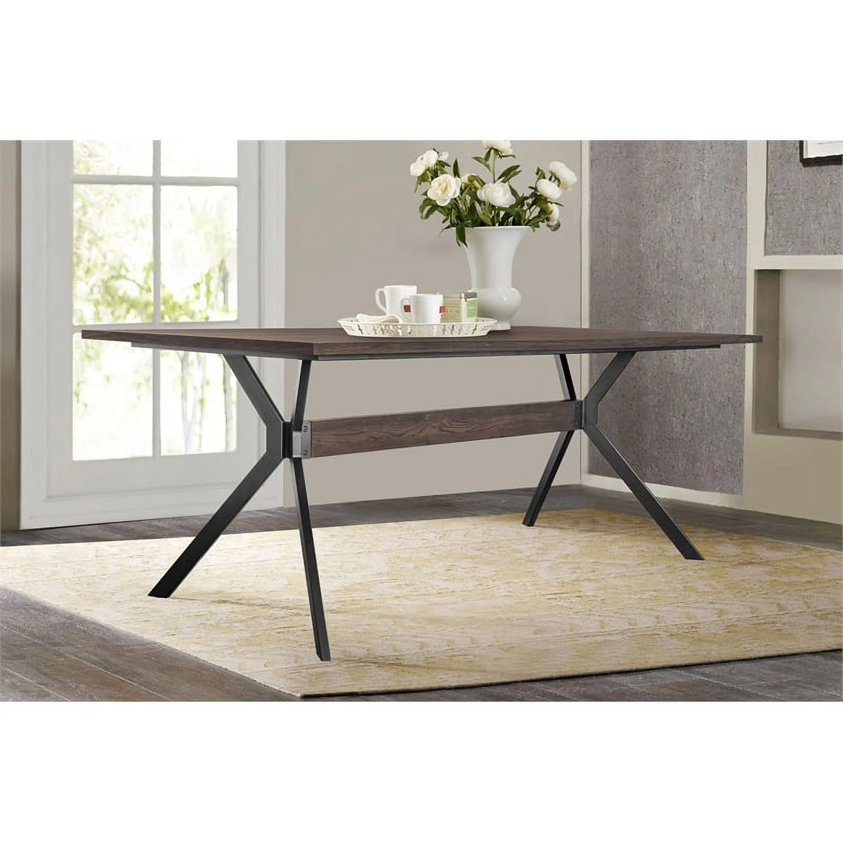 Rustic Oak Wood Trestle Base Dining Table D30692