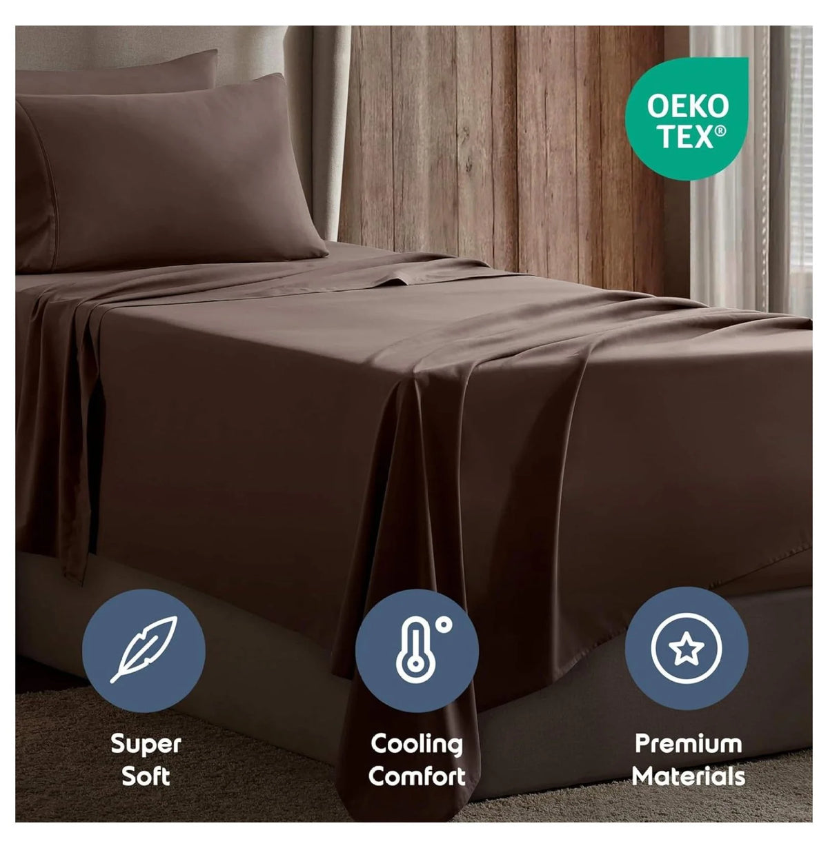 Chocolate Brown 3 Piece Twin Bed Sheets Set N491198