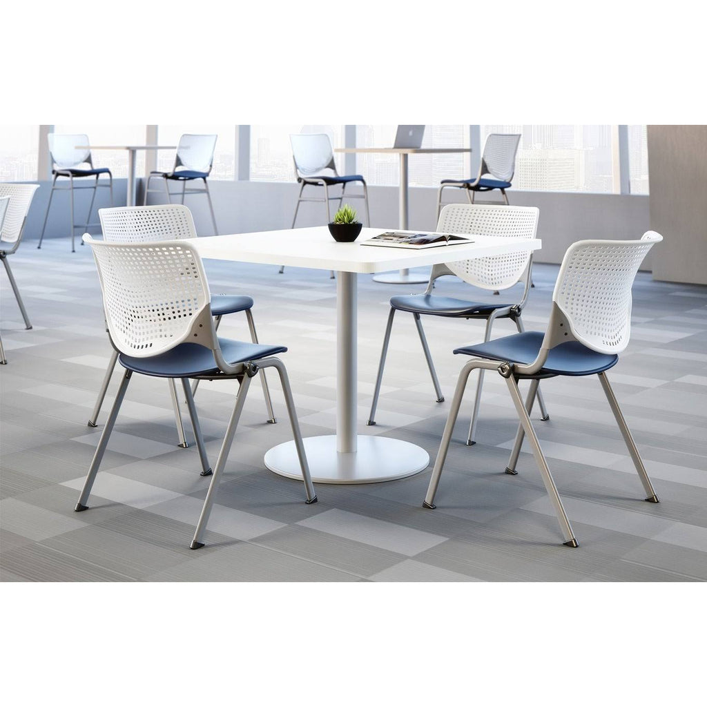Square Pedestal Table with Teak Top and Silver Base T1931