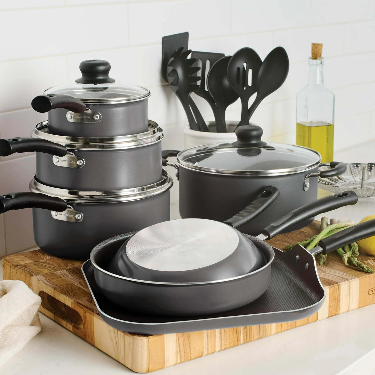 18 Piece Non-stick Steel Gray Cookware Set J5672