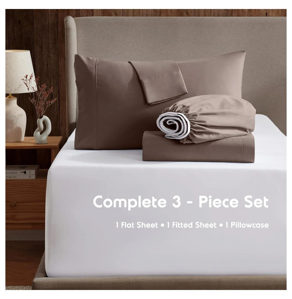 Chocolate Brown 3 Piece Twin Bed Sheets Set N491198